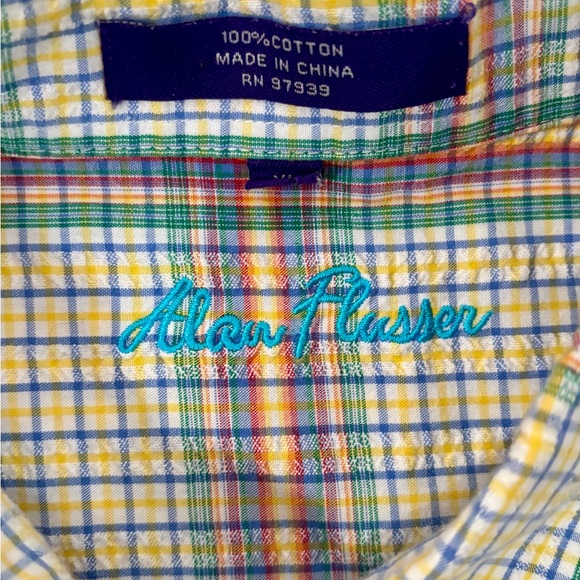 Alan Flusser Pastel Multicolor Plaid Short Sleeve Seersucker Shirt - Picture 3 of 5